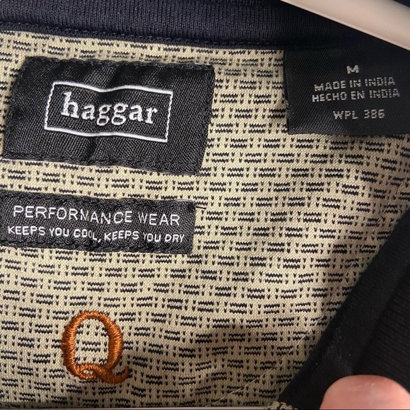 Haggar Mens Beige Black Polo Shirt Medium - Picture 4 of 10